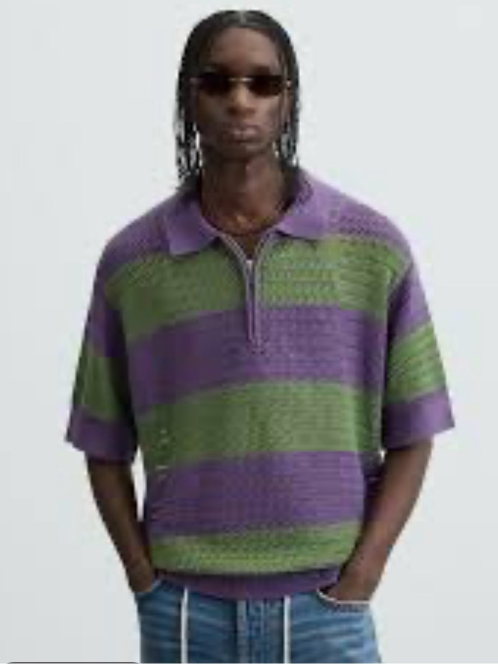 Zara Men's Striped Knit Polo Shirt